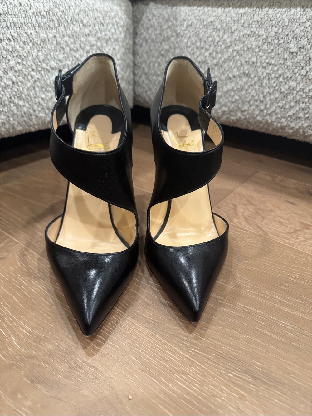 Black Pointed Toe Crisscross Strap Women's Heels